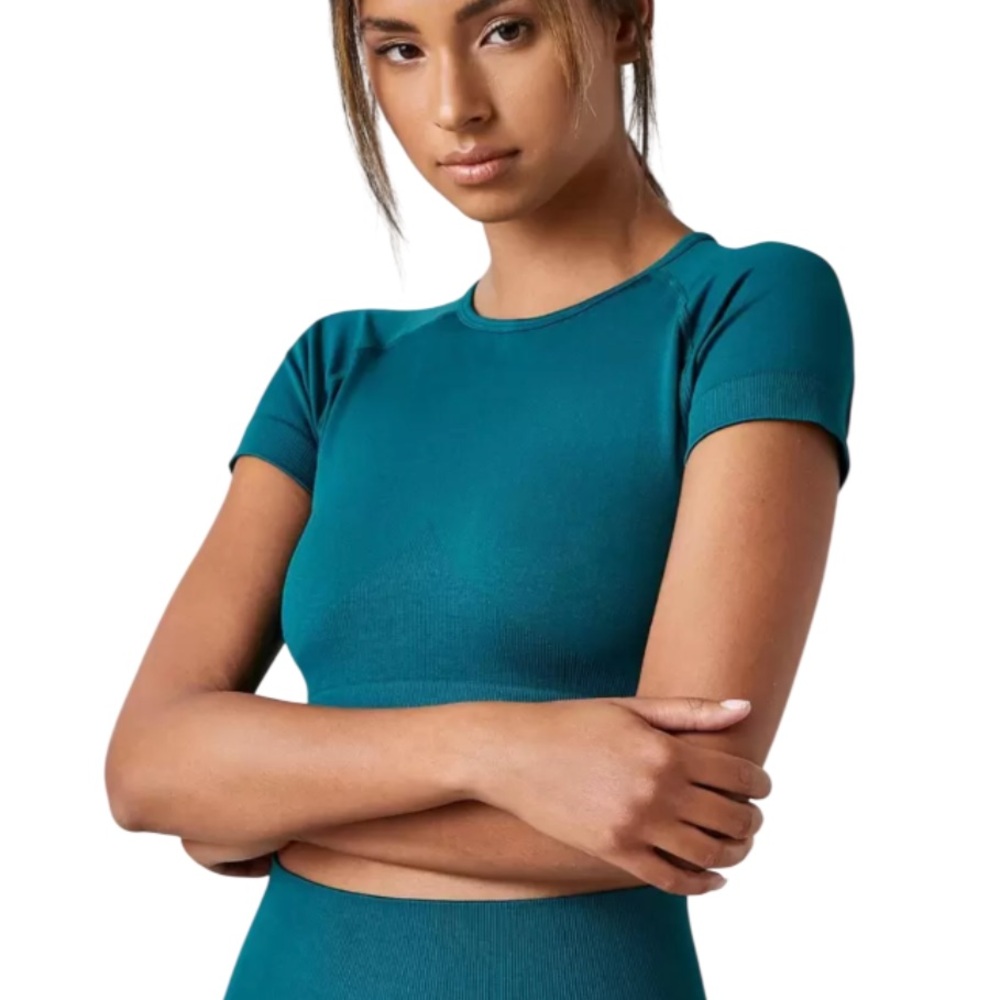 Teal Seamless Raglan Athletic Cropped Sports Tee